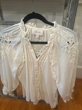 Cleobella White Embroidered Ruffle Peasant Blouse